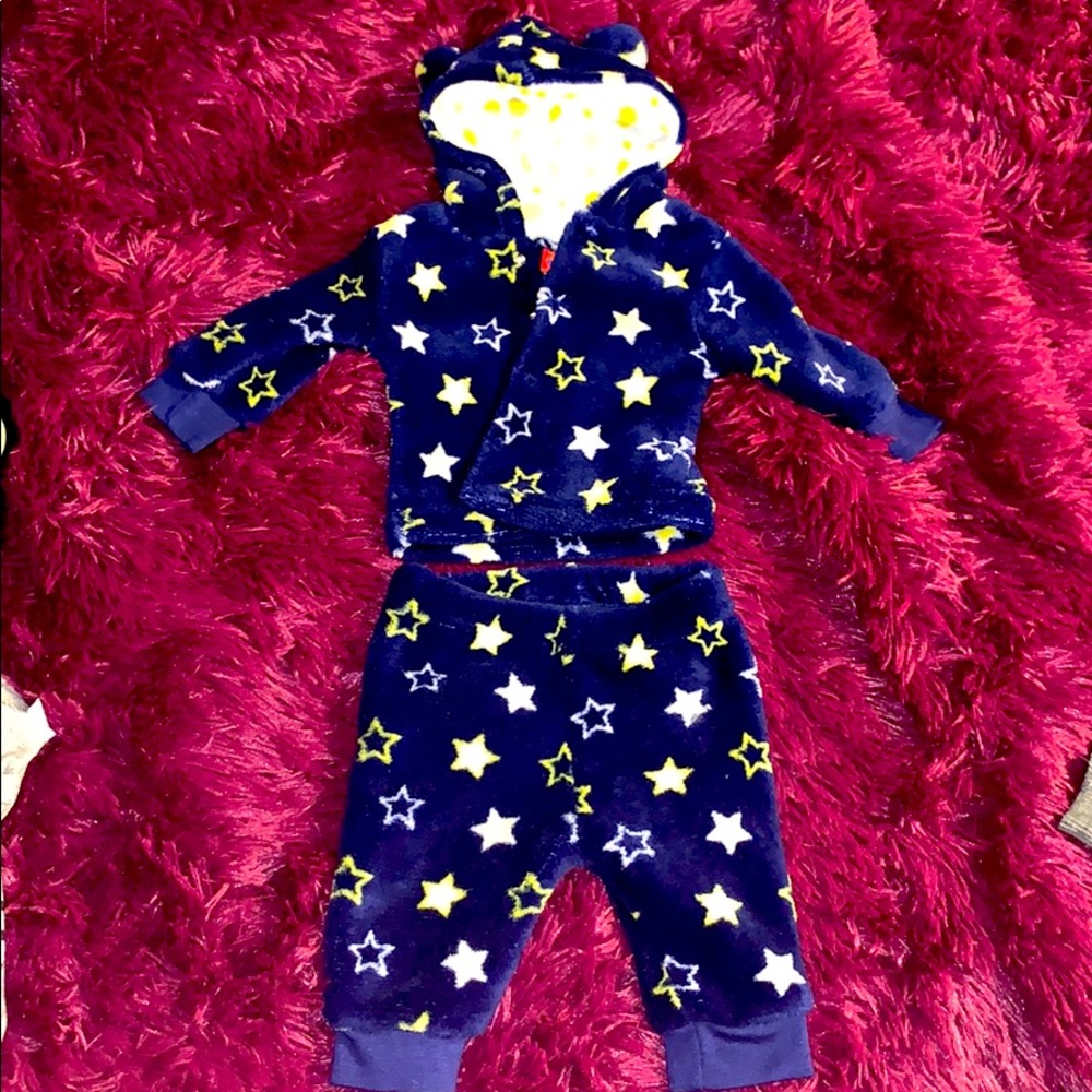 NWOT Fleece Jacket Pants Stars Hooded 0-3M 3M